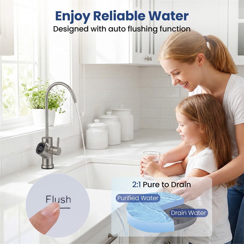 AW-RB05 Alkaline PH+ Reverse Osmosis Water Filter, 8-Stage 800 GPD Tankless Under Sink RO System, Smart LED Faucet, 2:1 Pure to Drain Ratio