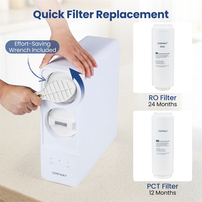 AW-RB05 Alkaline PH+ Reverse Osmosis Water Filter, 8-Stage 800 GPD Tankless Under Sink RO System, Smart LED Faucet, 2:1 Pure to Drain Ratio