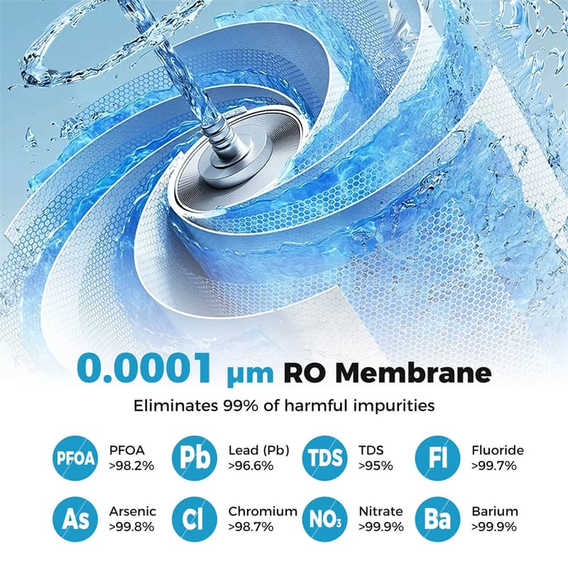 AW-RB20  Alkaline PH+ Reverse Osmosis Water Filter, 8-Stage 800 GPD Tankless Under Sink RO System, Smart LED Faucet, 2:1 Pure to Drain Ratio