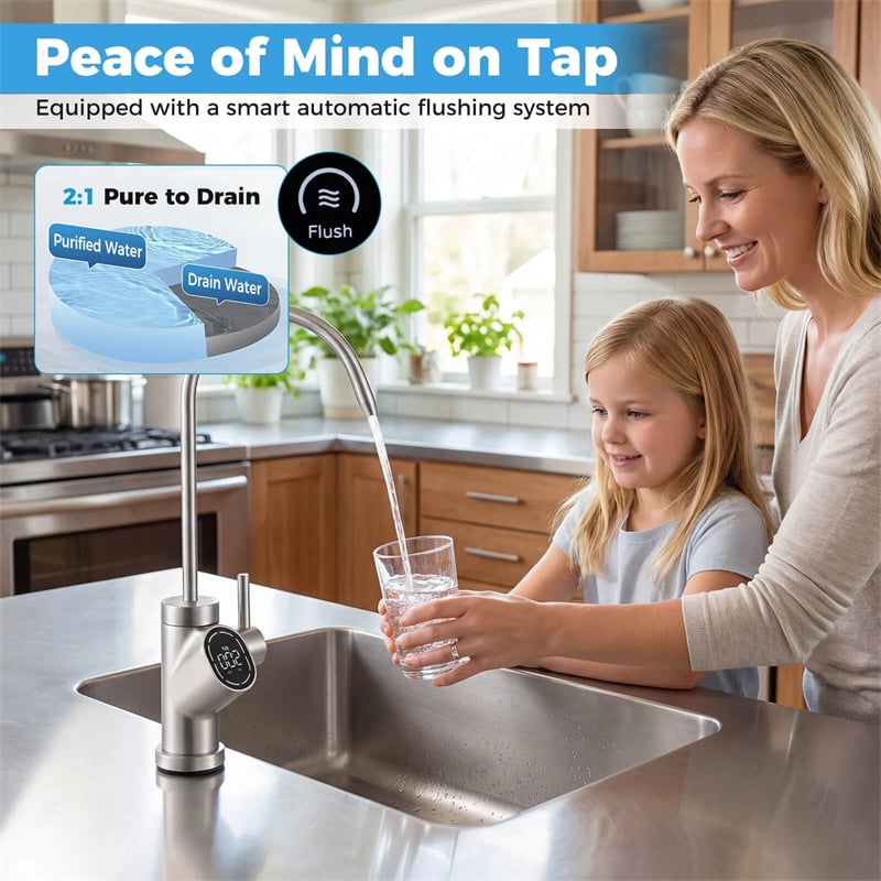 AW-RB20  Alkaline PH+ Reverse Osmosis Water Filter, 8-Stage 800 GPD Tankless Under Sink RO System, Smart LED Faucet, 2:1 Pure to Drain Ratio