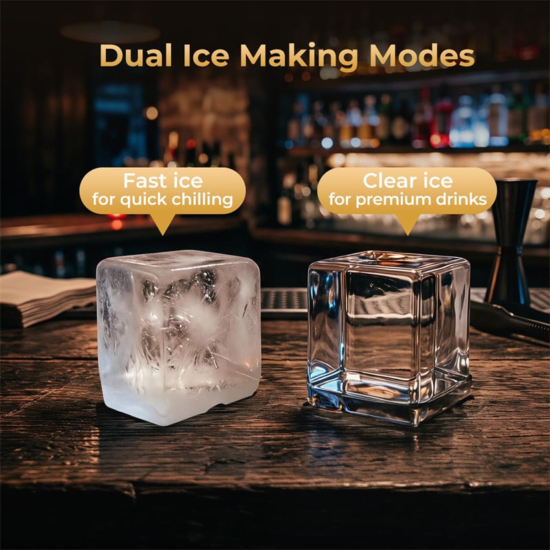 Clear Ice Cube Maker Countertop, 1.6" Large Square Ice Machine with Slow-Melting & Self-Cleaning, Dual Mode, 24H Timer for Whiskey, Cocktails, Bourbon