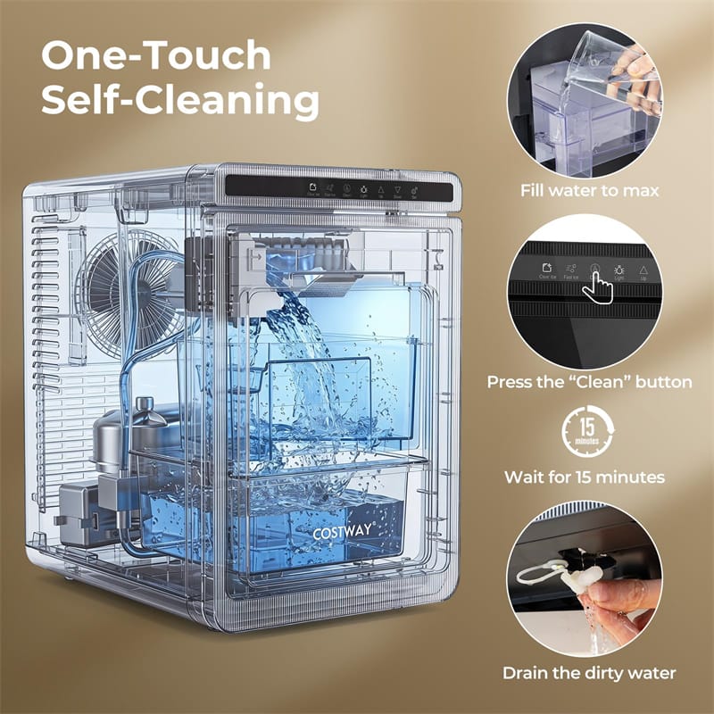 Clear Ice Cube Maker Countertop, 1.6" Large Square Ice Machine with Slow-Melting & Self-Cleaning, Dual Mode, 24H Timer for Whiskey, Cocktails, Bourbon