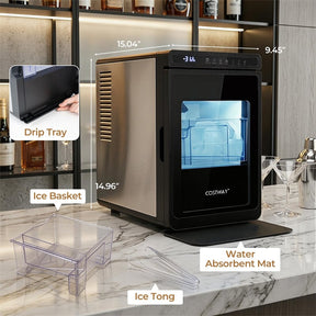 Clear Ice Cube Maker Countertop, 1.6" Large Square Ice Machine with Slow-Melting & Self-Cleaning, Dual Mode, 24H Timer for Whiskey, Cocktails, Bourbon