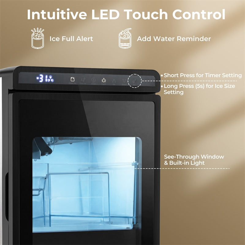 Clear Ice Cube Maker Countertop, 1.6" Large Square Ice Machine with Slow-Melting & Self-Cleaning, Dual Mode, 24H Timer for Whiskey, Cocktails, Bourbon