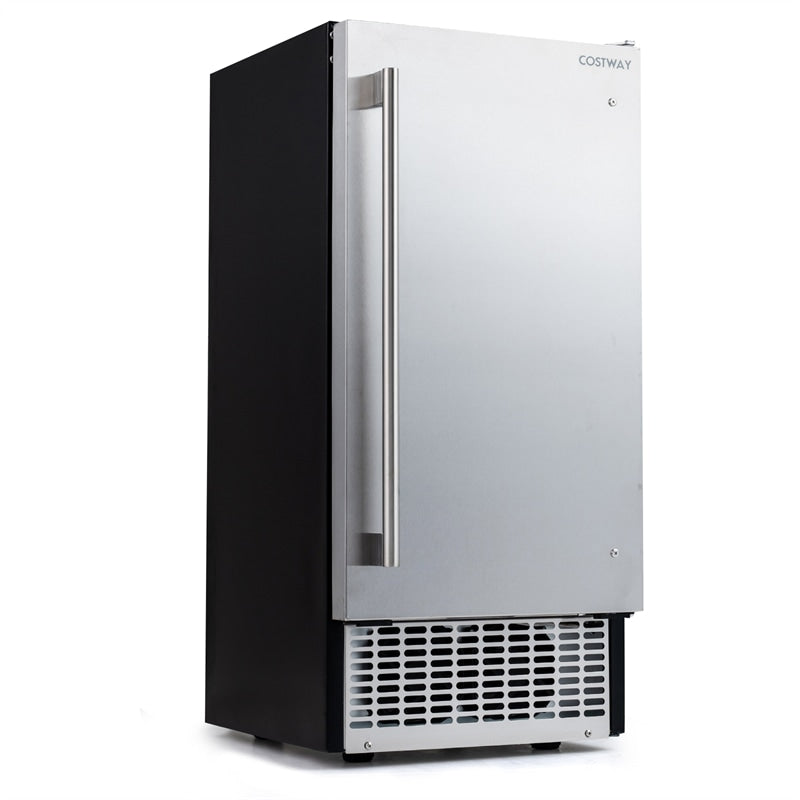 Commercial Undercounter Ice Maker 90 LBS/Day, 15" Built-in Freestanding Ice Making & Cooling Machine w/ 25 LBS Storage, Auto-Cleaning, Reversible Door