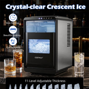Crescent Ice Maker Countertop, 26 Lbs/24H Ice Machine w/ 11 Ice Thickness Levels, 16 Cubes in 15 Mins, Self-Cleaning & Timer for Home Office Party Bar