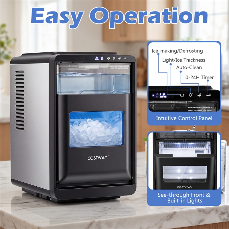 Crescent Ice Maker Countertop, 26 Lbs/24H Ice Machine w/ 11 Ice Thickness Levels, 16 Cubes in 15 Mins, Self-Cleaning & Timer for Home Office Party Bar