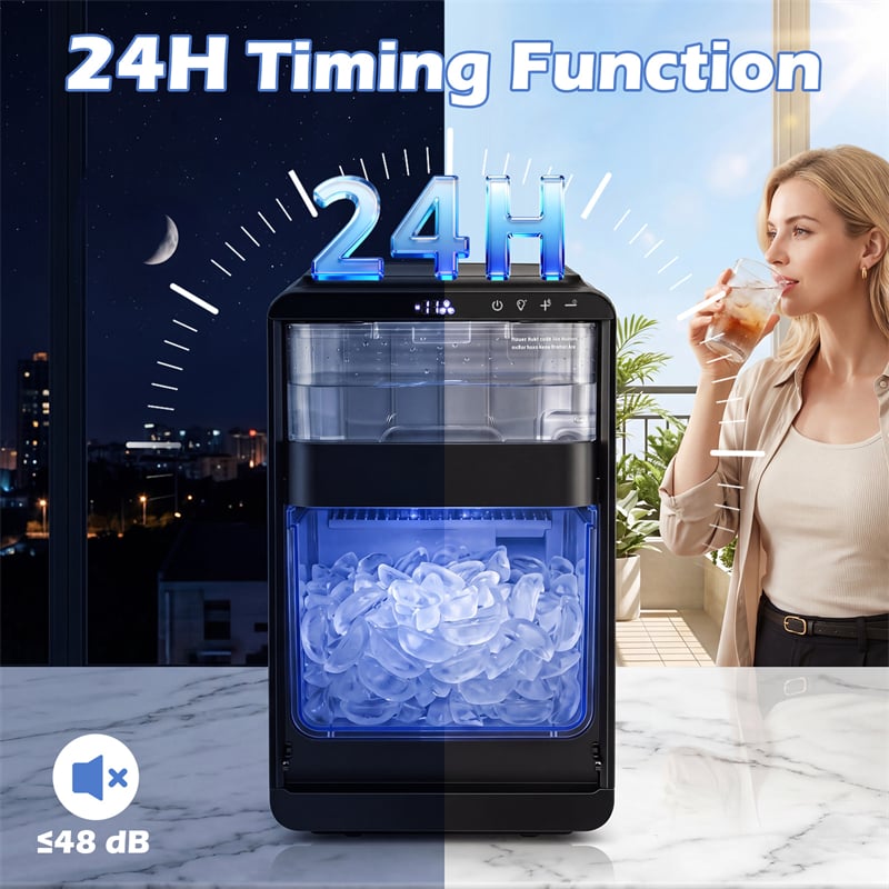 Crescent Ice Maker Countertop, 26 Lbs/24H Ice Machine w/ 11 Ice Thickness Levels, 16 Cubes in 15 Mins, Self-Cleaning & Timer for Home Office Party Bar