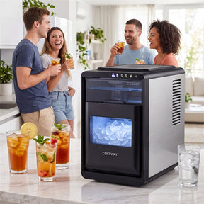 Crescent Ice Maker Countertop, 26 Lbs/24H Ice Machine w/ 11 Ice Thickness Levels, 16 Cubes in 15 Mins, Self-Cleaning & Timer for Home Office Party Bar