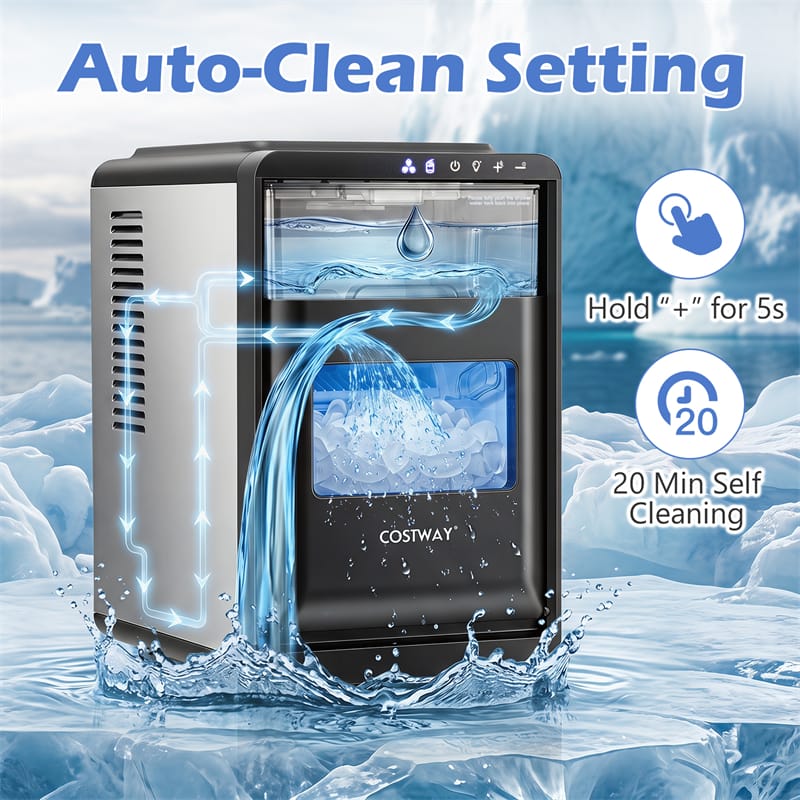 Crescent Ice Maker Countertop, 26 Lbs/24H Ice Machine w/ 11 Ice Thickness Levels, 16 Cubes in 15 Mins, Self-Cleaning & Timer for Home Office Party Bar