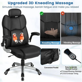 Executive 3D Kneading Massage Office Chair w/ Remote Control, PU Leather Computer Desk Chair w/ Flip-up Armrests, Adjustable Headrest & Lumbar Support