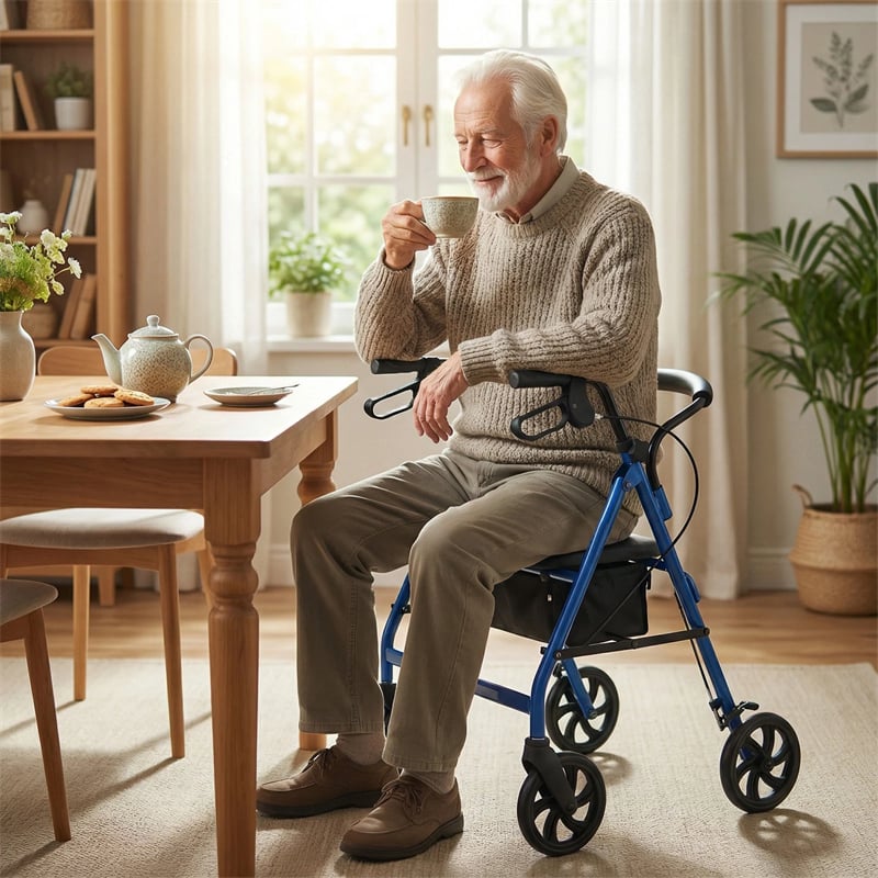 Foldable Rollator Walker with Seat & Height Adjustable Handles for Seniors, Lightweight Portable Rolling Walker w/ 8" Wheels & Storage Basket