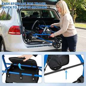 Foldable Rollator Walker with Seat & Height Adjustable Handles for Seniors, Lightweight Portable Rolling Walker w/ 8" Wheels & Storage Basket