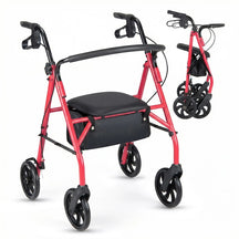 Foldable Rollator Walker with Seat & Height Adjustable Handles for Seniors, Lightweight Portable Rolling Walker w/ 8" Wheels & Storage Basket