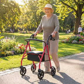 Foldable Rollator Walker with Seat & Height Adjustable Handles for Seniors, Lightweight Portable Rolling Walker w/ 8" Wheels & Storage Basket
