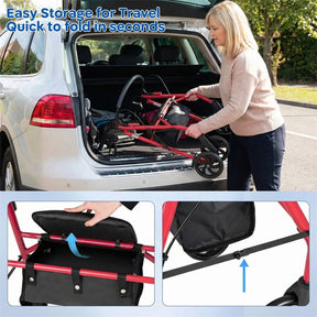Foldable Rollator Walker with Seat & Height Adjustable Handles for Seniors, Lightweight Portable Rolling Walker w/ 8" Wheels & Storage Basket