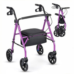 Foldable Rollator Walker with Seat & Height Adjustable Handles for Seniors, Lightweight Portable Rolling Walker w/ 8" Wheels & Storage Basket