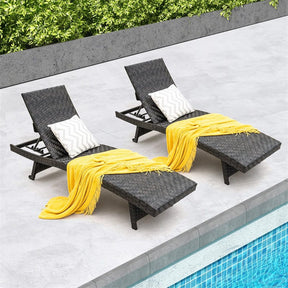 Folding Patio Chaise Lounge Chair, Quick Dry Foam Padded Rattan Recliner with 5-Level Adjustable Backrest & Wheels for Outdoor Backyard Garden