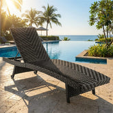 Folding Patio Chaise Lounge Chair, Quick Dry Foam Padded Rattan Recliner with 5-Level Adjustable Backrest & Wheels for Outdoor Backyard Garden