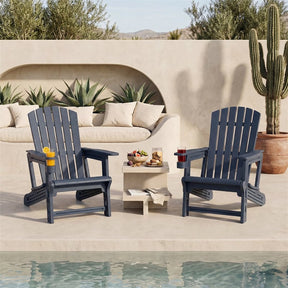HDPE Adirondack Chair, All-Weather Patio Chair with Cup Holder, Wood-Like Texture, High Back & Wide Seat, 330LBS Outdoor Fire Pit Chair