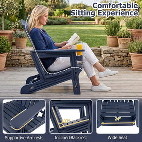 HDPE Adirondack Chair, All-Weather Patio Chair with Cup Holder, Wood-Like Texture, High Back & Wide Seat, 330LBS Outdoor Fire Pit Chair
