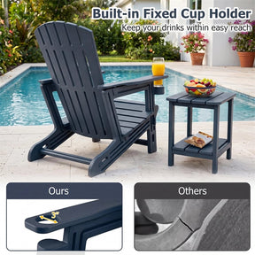 HDPE Adirondack Chair, All-Weather Patio Chair with Cup Holder, Wood-Like Texture, High Back & Wide Seat, 330LBS Outdoor Fire Pit Chair