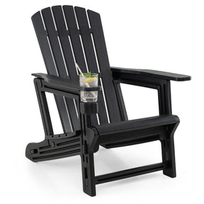 HDPE Adirondack Chair, All-Weather Patio Chair with Cup Holder, Wood-Like Texture, High Back & Wide Seat, 330LBS Outdoor Fire Pit Chair