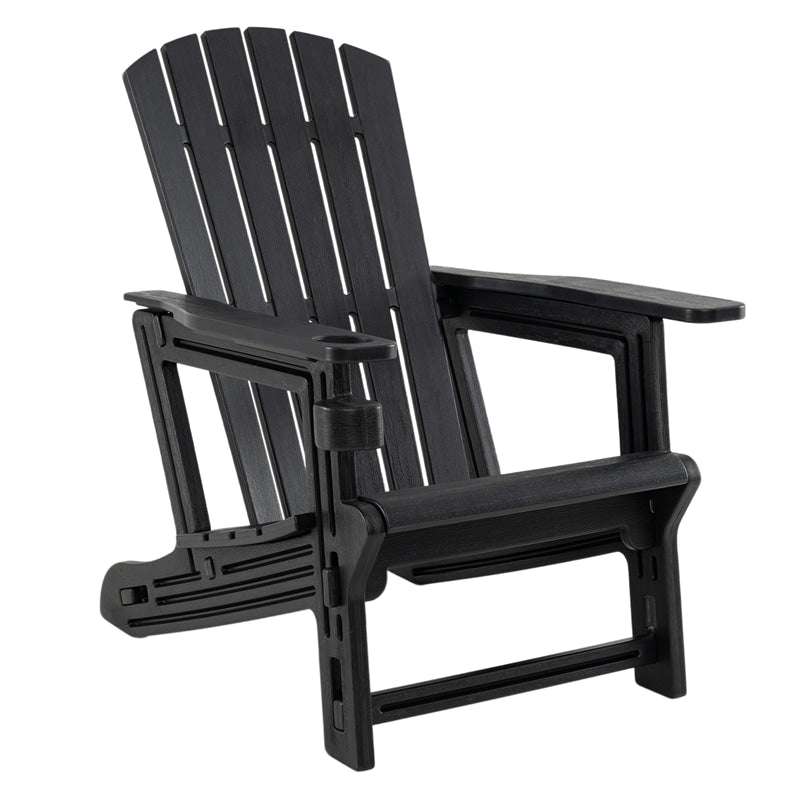 HDPE Adirondack Chair, All-Weather Patio Chair with Cup Holder, Wood-Like Texture, High Back & Wide Seat, 330LBS Outdoor Fire Pit Chair