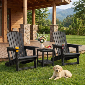 HDPE Adirondack Chair, All-Weather Patio Chair with Cup Holder, Wood-Like Texture, High Back & Wide Seat, 330LBS Outdoor Fire Pit Chair