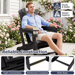 HDPE Adirondack Chair, All-Weather Patio Chair with Cup Holder, Wood-Like Texture, High Back & Wide Seat, 330LBS Outdoor Fire Pit Chair