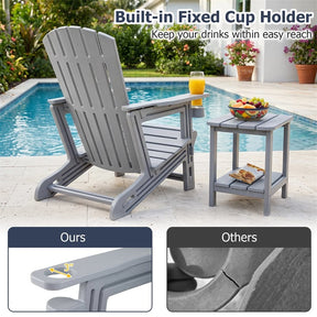 HDPE Adirondack Chair, All-Weather Patio Chair with Cup Holder, Wood-Like Texture, High Back & Wide Seat, 330LBS Outdoor Fire Pit Chair
