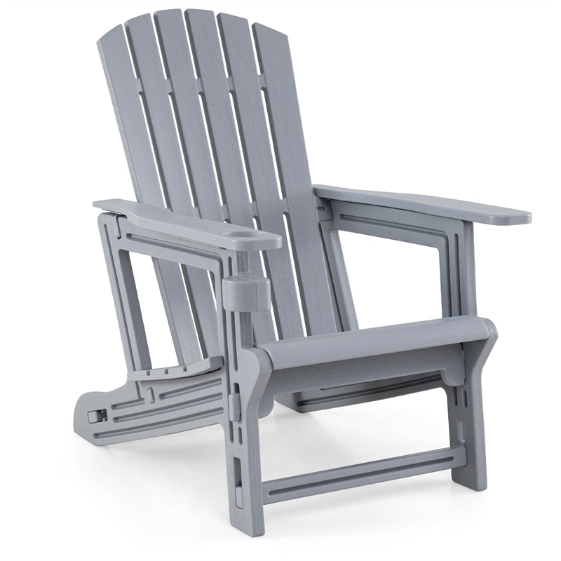 HDPE Adirondack Chair, All-Weather Patio Chair with Cup Holder, Wood-Like Texture, High Back & Wide Seat, 330LBS Outdoor Fire Pit Chair