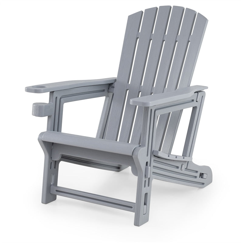 HDPE Adirondack Chair, All-Weather Patio Chair with Cup Holder, Wood-Like Texture, High Back & Wide Seat, 330LBS Outdoor Fire Pit Chair