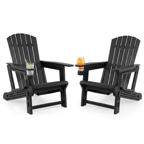 HDPE Adirondack Chair, All-Weather Patio Chair with Cup Holder, Wood-Like Texture, High Back & Wide Seat, 330LBS Outdoor Fire Pit Chair