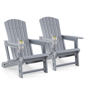 HDPE Adirondack Chair, All-Weather Patio Chair with Cup Holder, Wood-Like Texture, High Back & Wide Seat, 330LBS Outdoor Fire Pit Chair