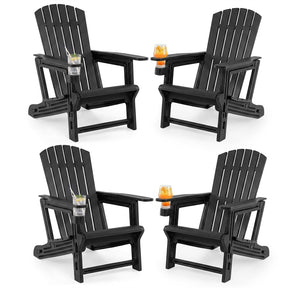 HDPE Adirondack Chair, All-Weather Patio Chair with Cup Holder, Wood-Like Texture, High Back & Wide Seat, 330LBS Outdoor Fire Pit Chair