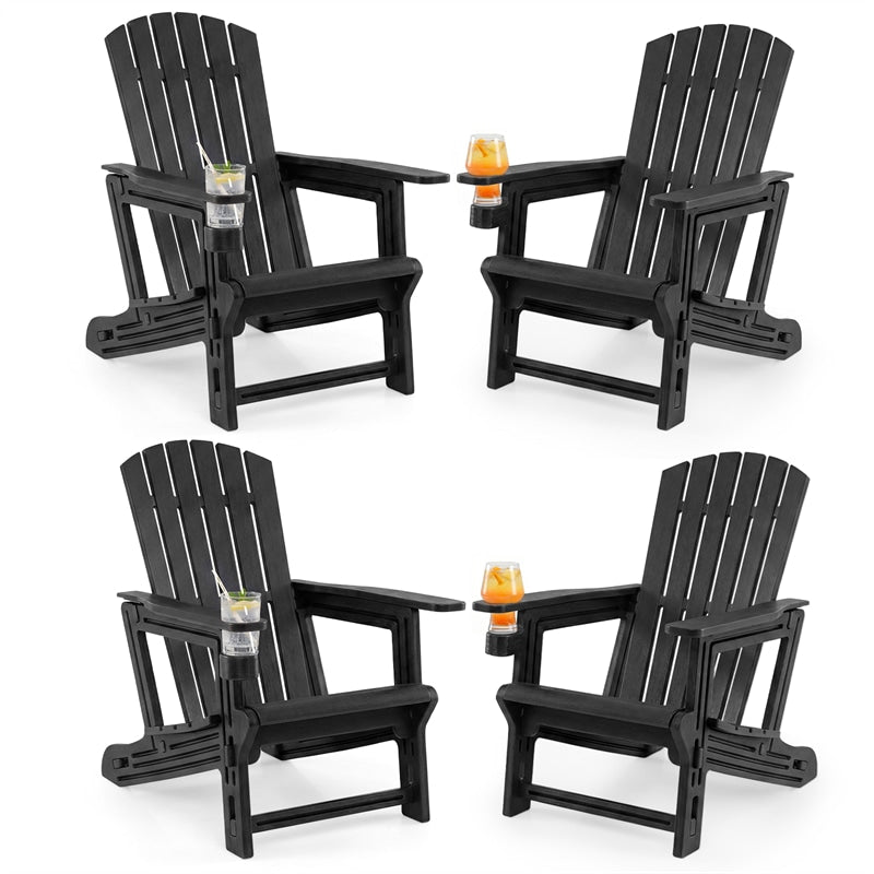 HDPE Adirondack Chair, All-Weather Patio Chair with Cup Holder, Wood-Like Texture, High Back & Wide Seat, 330LBS Outdoor Fire Pit Chair