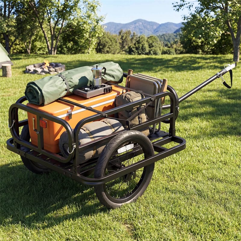 Heavy-Duty Bike Cargo Trailer, 220 LBS Metal Bicycle Wagon Cart w/ Universal Hitch & 16" All-Terrain Tires, Luggage Wagon Trailer for Camping Shopping