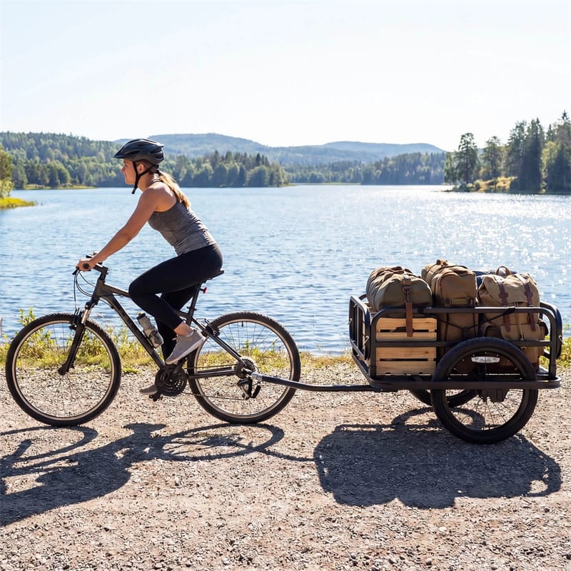 Heavy-Duty Bike Cargo Trailer, 220 LBS Metal Bicycle Wagon Cart w/ Universal Hitch & 16" All-Terrain Tires, Luggage Wagon Trailer for Camping Shopping