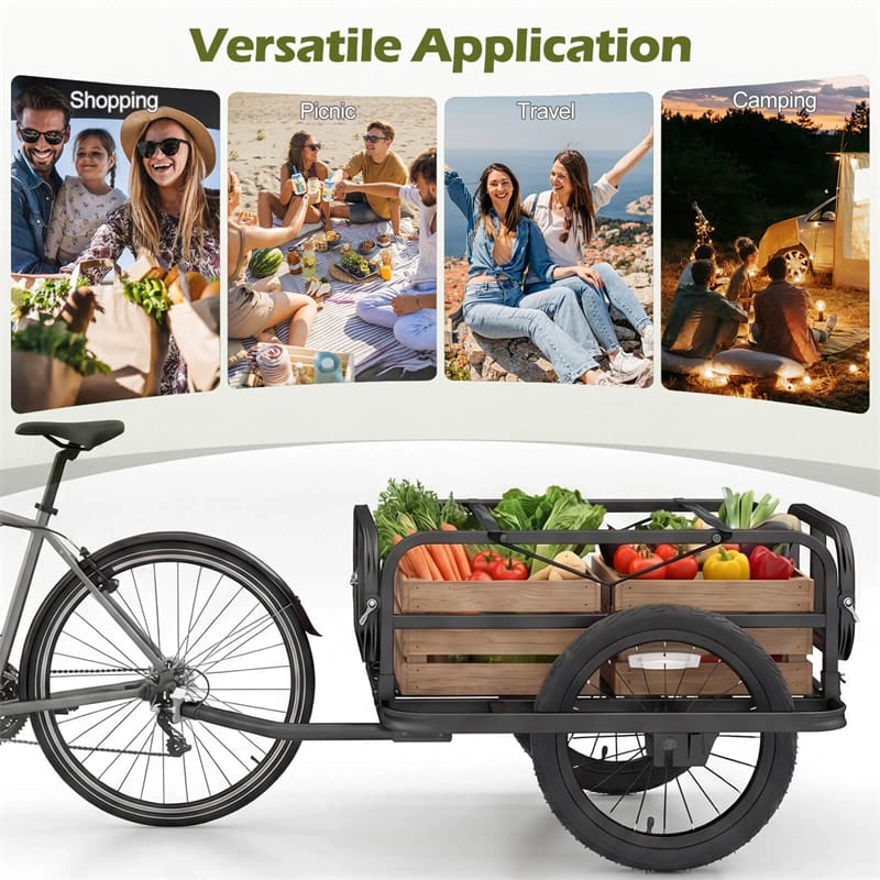 Heavy-Duty Bike Cargo Trailer, 220 LBS Metal Bicycle Wagon Cart w/ Universal Hitch & 16" All-Terrain Tires, Luggage Wagon Trailer for Camping Shopping