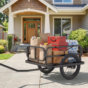 Heavy-Duty Bike Cargo Trailer, 220 LBS Metal Bicycle Wagon Cart w/ Universal Hitch & 16" All-Terrain Tires, Luggage Wagon Trailer for Camping Shopping