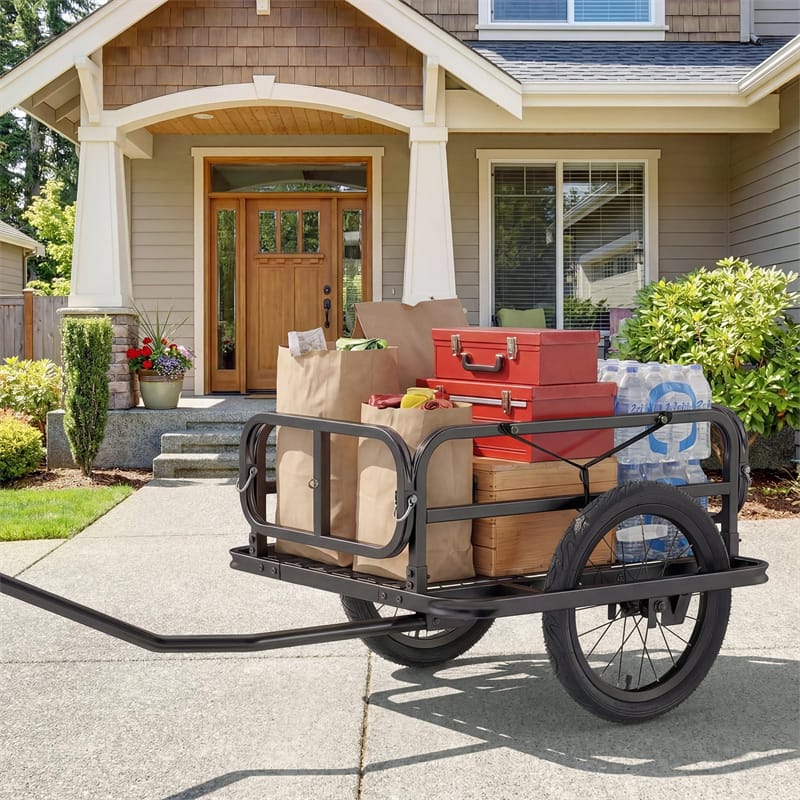 Heavy-Duty Bike Cargo Trailer, 220 LBS Metal Bicycle Wagon Cart w/ Universal Hitch & 16" All-Terrain Tires, Luggage Wagon Trailer for Camping Shopping
