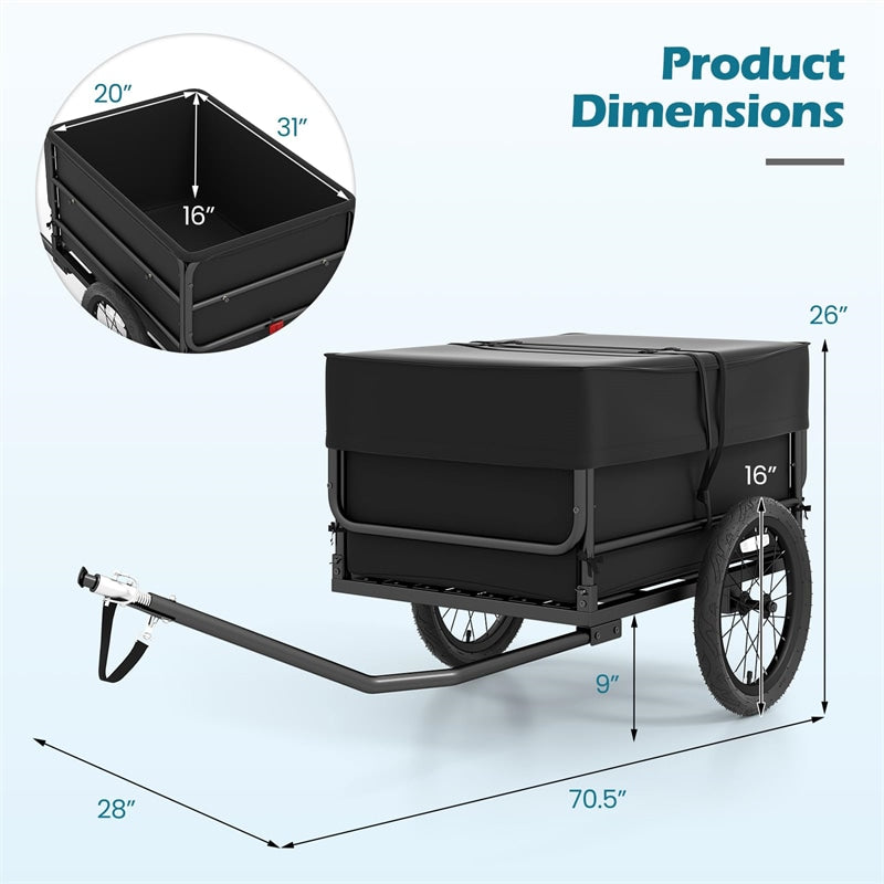 Heavy-Duty Bike Cargo Trailer, 220 LBS Metal Bicycle Wagon Cart with Universal Hitch, 16" All-Terrain Tires & Waterproof Bag for Camping Shopping