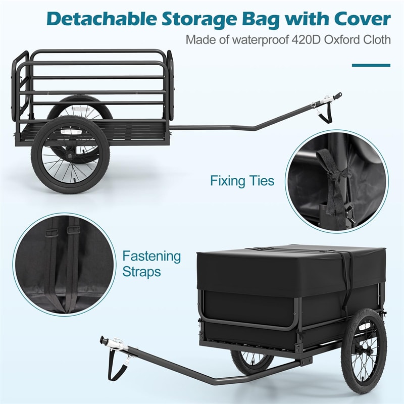Heavy-Duty Bike Cargo Trailer, 220 LBS Metal Bicycle Wagon Cart with Universal Hitch, 16" All-Terrain Tires & Waterproof Bag for Camping Shopping