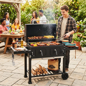 Large Charcoal Grill, 752 sq.in Oversized Outdoor BBQ Smoker with Individual Lifting Charcoal Trays, Folding Side Tables, Wheels & Protective Cover