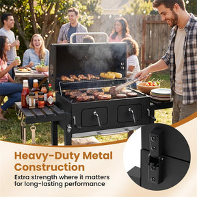 Large Charcoal Grill, 752 sq.in Oversized Outdoor BBQ Smoker with Individual Lifting Charcoal Trays, Folding Side Tables, Wheels & Protective Cover