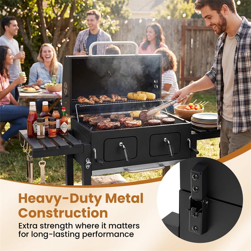 Large Charcoal Grill, 752 sq.in Oversized Outdoor BBQ Smoker with Individual Lifting Charcoal Trays, Folding Side Tables, Wheels & Protective Cover