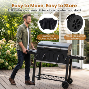 Large Charcoal Grill, 752 sq.in Oversized Outdoor BBQ Smoker with Individual Lifting Charcoal Trays, Folding Side Tables, Wheels & Protective Cover