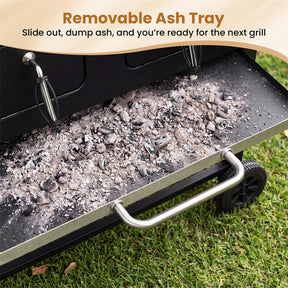 Large Charcoal Grill, 752 sq.in Oversized Outdoor BBQ Smoker with Individual Lifting Charcoal Trays, Folding Side Tables, Wheels & Protective Cover