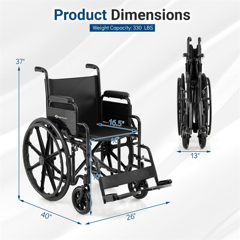 Lightweight Folding Wheelchair for Adults with Swing-Away Footrest & Desk Arm, Portable Travel Transport Wheelchair